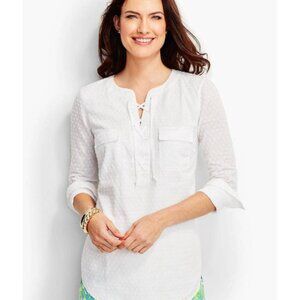 Talbots Swiss dot lace up front double front pocket top size XLP